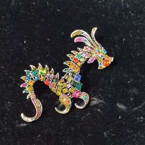 Multicolored Gemstone Dragon Brooch